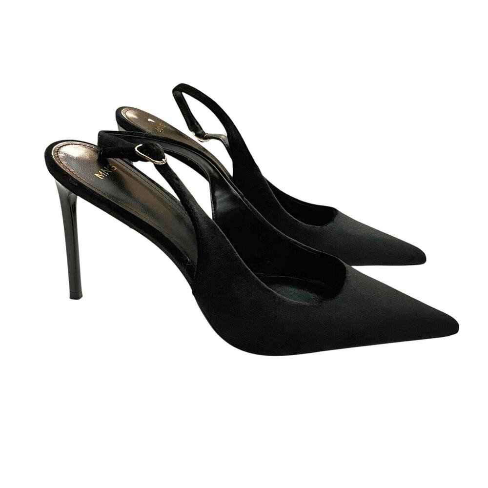 Mango Velvet Slingback Pumps 39EU/8.5US Pointed Toe Stiletto Black Minimalist